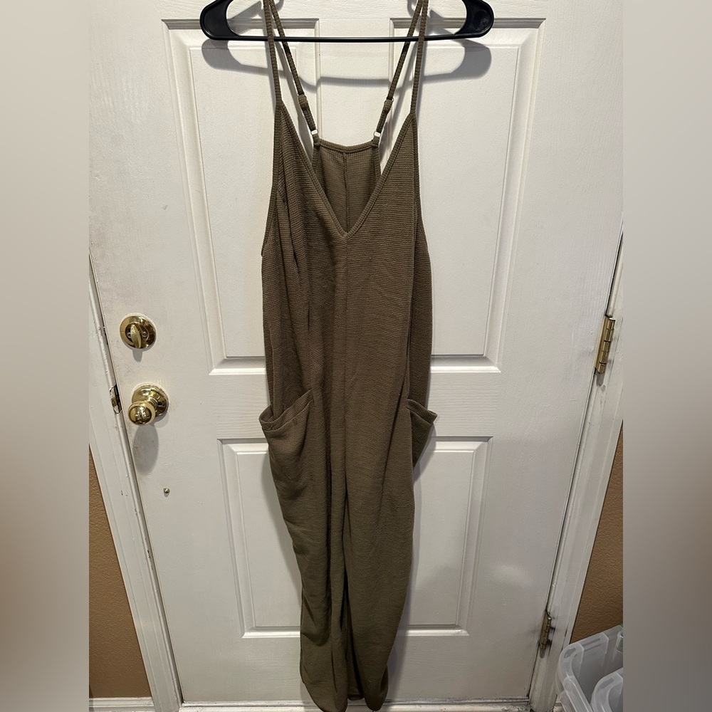 Green waffle knit jumpsuit